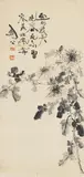 Gao Jianfu. Lingnan School, Gao Jianfu. Lingnan School, Chrysanthemums. Hanging scroll. Ink and colour on paper. Inscription, signed Jianfu, sealed Jianfu and one picture seal (dog)