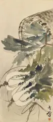 Gao Qifeng. Lingnan School, Gao Qifeng. Lingnan School, Chinese cabbage by a basket. Hanging scroll. Ink and colour on paper. Signed Qifeng and sealed Qifeng