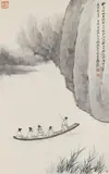 Chang Ta-chien, Zhang Daqian, Trip to the red cliff. Hanging scroll. Ink and colour on paper. Inscription, signed Zhang Yuan and sealed Zhang Ji Yuan yin, Zhang Daqian chang xing daji you ri li, Daqian shijie, Daqian shijie and collector's seal Xia (seal of the collector Jerg Haas)