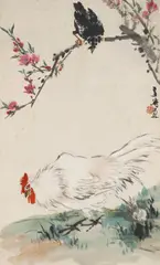 Wang Hsueh-tao, Wang Xuetao, Rooster below cherry blossoms with mynah bird. Hanging scroll. Ink and colour on paper. Signed Xuetao and sealed Wang Xuetao yin