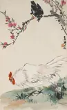Wang Hsueh-tao, Wang Xuetao, Rooster below cherry blossoms with mynah bird. Hanging scroll. Ink and colour on paper. Signed Xuetao and sealed Wang Xuetao yin