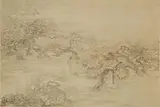 Min Zhen, Min Zhen, Scholar between trees. Ink and light colour on silk. Mounted. Signed Min Zhen and sealed Zhen
