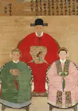 and Anonymous, Anonymous.19th century, A large ancestor portrait of a Korean court official flanked by two women. Inscription, including name of the official ... Sung-kyu. Ink and colour on paper. 19th century