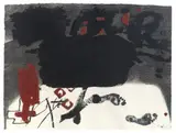 Antoni Tàpies, Roig i negre 4, 1985, Colour etching and carborundum on card