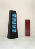 Marie-Jo Lafontaine, Les Larmes d'Acier, 1988, Video sculpture: 5 monitors, panel