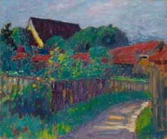 Alexej von Jawlensky, Garten am Bauernhaus. Verso: Mädchenbildnis, Circa 1907 and circa 1910 resp., Oil on card, painted on both sides, verso as portrait format