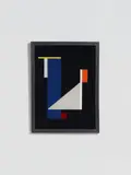Walter Dexel, 1924 V oder Blauer Balken und helles Dreieck, 1924, Reverse glass painting, with silver foil collage