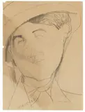Amedeo Modigliani, Portrait de Conrad Moricand, Probably before 1917, Pencil drawing on plain thin paper with perforation to the left side (sketchbook page) 35.2 x 25.8/