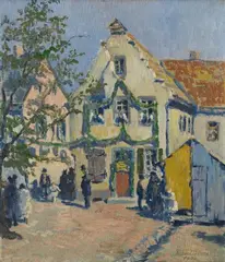 Kleinstadtszene by Richard Bloos, 1920, Oil on panel, offered May 2015