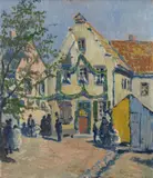 Richard Bloos, Kleinstadtszene, 1920, Oil on panel