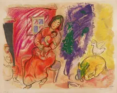 Maternité by Marc Chagall, Nach einer Vorlage von Marc Chagall, als Farblithographie von Charles Sorlier ausgeführt. Auf Velin, sold May 2015