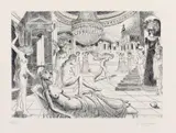 Paul Delvaux, The Happening/Coup de Théâtre, 1971/1973, Etching on laid paper with watermark from the papermill Richard de Bas