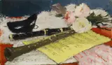 Dietz Edzard, Stillleben mit Musikinstrumenten, Notenblatt und Maske