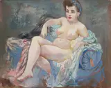 George Grosz, Sitzender weiblicher Akt (Eva), Circa 1939 - 1941, Oil on fiberboard