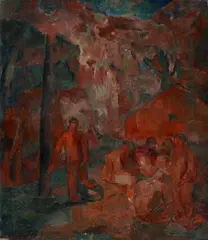 Manfred Henninger, Männer in einer Schlucht, 1922, Oil on canvas