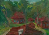 Cesar Klein, Landschaft mir roten Häusern, Circa 1915 - 1920, Oil on fiberboard