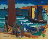 Ernst Mollenhauer, Segelboote im Kurischen Haff, 1948, Oil on fibrous card