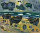 Ernst Mollenhauer, Drei Boote am Strand (Kurische Nehrung), 1960, Oil on canvas