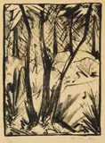 Otto Mueller, Waldlandschaft mit kleinen Figuren (2), Circa 1919, Lithograph on light copperplate paper