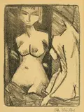 Otto Mueller, Mädchenakt vor dem Spiegel (Halbakt), 1924, Lithograph on slightly hammered yellowish laid paper with blindstamp "VERLAG DER GALERIE FERDINAND MÖLLER"