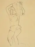 Max Pechstein, Junges Mädchen, sich entkleidend (Weiblicher Akt), 1949, India ink drawing on very thin, slighty brownish and fibrous transparent paper 41.6/