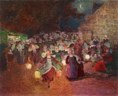 Ferdinand du Puigaudeau, Bretonnes aux lampions, Circa 1895-1900, Oil on canvas