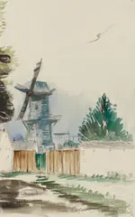 Franz Radziwill, Die Windmühle in Varel, 1935, Pen and ink and watercolour drawing on firm paper