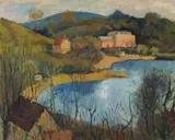 Eugen Spiro, Kleiner See in hügeliger Landschaft, 1927, Oil on canvas, relined