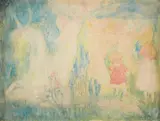 Jan Thorn Prikker, Figürliche Szene. Verso mit Bleistiftskizze einer Mutter und Kind-Gruppe, Circa 1890, Watercolour on pencil drawing on chamois coloured wove paper with watermark "[VAN GELDER] ZONEN"