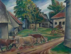 Max Unold, Dorfplatz, 1920, Oil on canvas