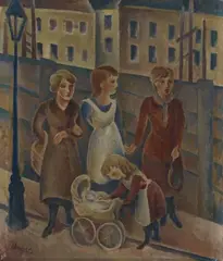 Max Unold, Drei Mädchen am Zaun, 1920, Oil on canvas
