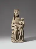 A Northern French carved limestone figure of the Virgin enthroned, circa 1360/1380. by Northern France ca. 1360 & 1380, Carved in the round. Minor remains of older polychromy. A figure of the crowned Virgin seated on a moulded throne, holdi, sold May 2015