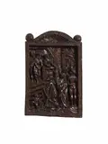 Flemish early 16th century, An early 16th century Flemish high-relief ecce homo scene., Dark brown patinated wood.. A broad frame with a semicircular upper section containing a densely populated scene of Christ being presented to the people, probably based on a contemporary print. The left hand of the lower central figure lost. Minor abrasion and wear
