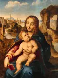 Madonna with Child in a Rocky Landscape by North Italian School early 16th century, Tempera on panel, sold May 2015