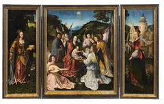 Master of Hoogstraeten, The Holy Family with Angels, Saint Catherine and Saint Barbara, Oil on panel