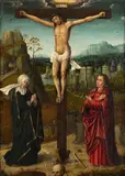 Bruges School ca. 1510 & 20, Christ on the Cross with the Virgin and Saint John, Oil on panel