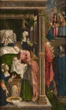 Antwerp School ca. 1510 & 1520, The Birth and Presentation of the Virgin Saint Donatian with a Donor, Oil on panel