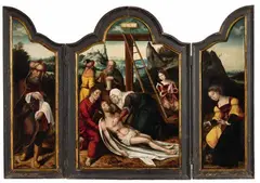 Antwerp School circa 1520, The Deposition and Lamentation of Christ, Oil on panel