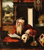 German School 16th century, Saint Jerome in his Study, Oil on panel