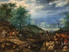 Roelant Savery, Landscape with Shepherds and a Wagon, Oil on copper