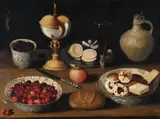 Still Life with Cherries and Biscuits by circle of Georg Flegel, Oil on panel (parquetted), sold May 2015