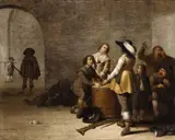 Jacob Duck, Interior with Soldiers, Money Changers and Peasants, Oil on panel