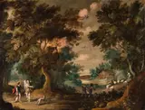 Flemish School 17th century, Tobias and the Angel in a Wooded Landscape The Penitent Mary Magdalene in a River Landscape