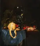 Pieter de Ring, Still Life with a Lemon, Rummer, Grapes, Cherries and Shellfish, Oil on panel