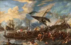 Cornelis de Wael, A Naval Battle, Oil on canvas (relined)