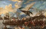 Cornelis de Wael, A Naval Battle, Oil on canvas (relined)