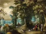 Alexander Keirincx, A Forest Landscape with Saint Hubert, Oil on copper