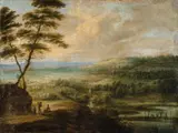 attributed to Lucas van Uden, A Panoramic Landscape with a Windmill, Oil on panel (parquetted)