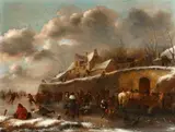 A Village Scene in Winter by Klaes (Nicolaes) Molenaer, Oil on panel (parquetted), offered May 2015