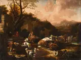 called Rosa Da Tivoli Philipp Peter Roos, Landscape with Herdsmen and Cattle at a Well, Oil on canvas